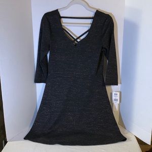 NWT: Juniors Size Large Black Glitter Cutout Skater Dress By  Three Pink Hearts